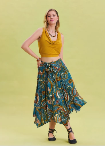 Petrol Midi Skirt with Waist Tie and Gipe Detail 4505